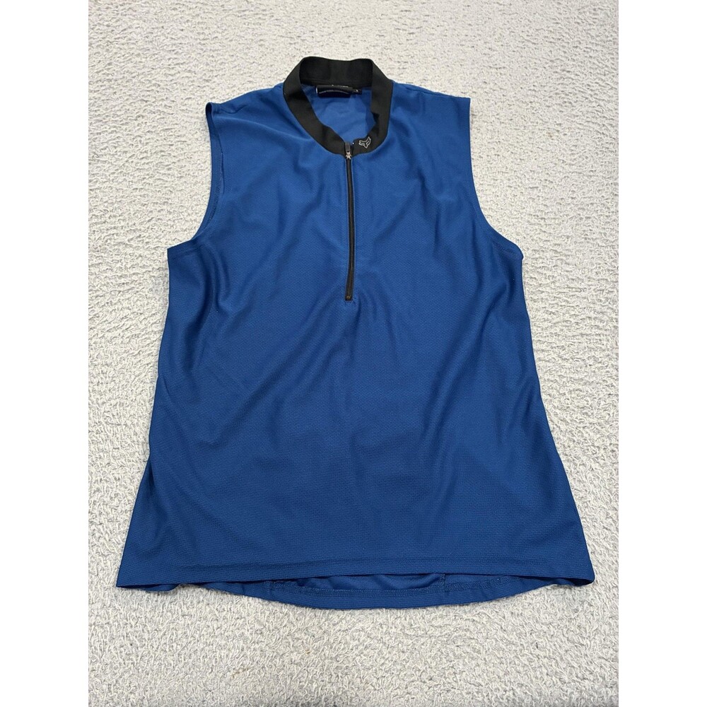 Fox Racing Cycling Jersey Tank Mens Large Blue Sleeveless Half Zip Back Pocket